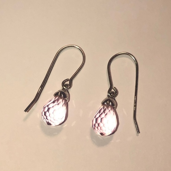 ROSS-SIMMONS Sterling Silver Pink Briolette Stone Shepherds Hook Earrings 1” - Picture 2 of 6